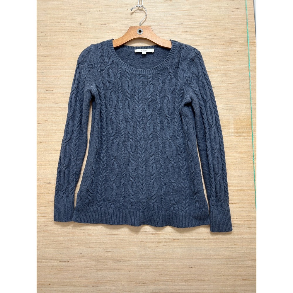 Loft Cable Knit‎ Sweater Womens XS Gray Blue Crew Neck Long Sleeve Pullover